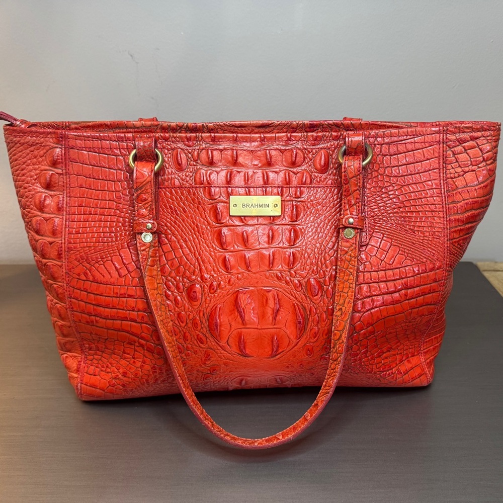 *SOLD* Brahmin Melbourne Orange Croc Embossed Tote Bag